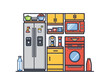 © whitecityrecords - Kitchen interior with fridge, stove and oven. Vector illustration.