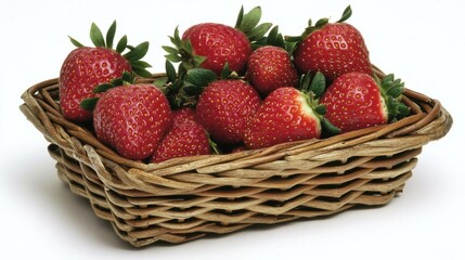 Wall Mural - Great American Pie Month Fresh strawberries in woven basket for summer fruit collection or kitchen decor