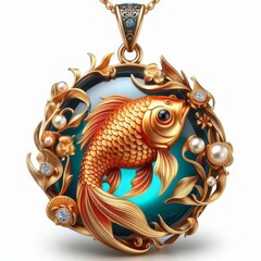 Wall Mural - gold fish pendant on a white background