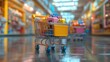 © Emile - cartoon shopping cart with shopping theme 3d rendering
