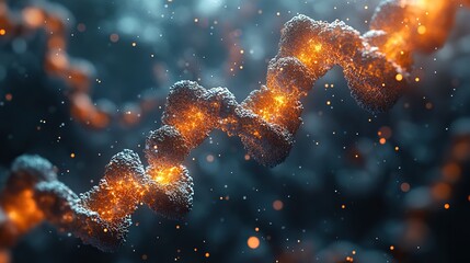 Wall Mural - cells and biological chain molecules and abstract conception 3d rendering
