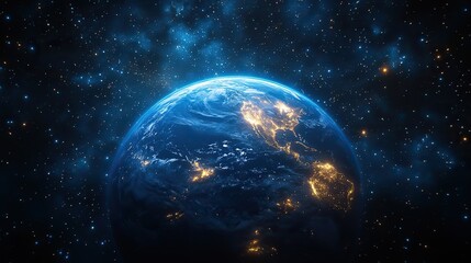 Wall Mural - earth hour background blue planet earth in space in a glowing light bulb copy space