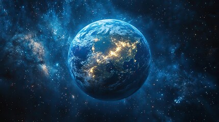 Wall Mural - earth hour background blue planet earth in space in a glowing light bulb copy space