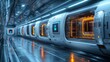 © Hestutiningsih - Futuristic corridor with illuminated pods and sleek surfaces.