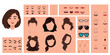 © taniKoArt - Female face constructor, avatar of woman character creation hairstyle, nose, eyes with eyebrows and lips. Cartoon set suitable for animation and lip sync speaking.