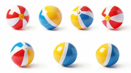 Wall Mural - Beach Balls Collection Set for Fun Beach Recreation in Yellow Color