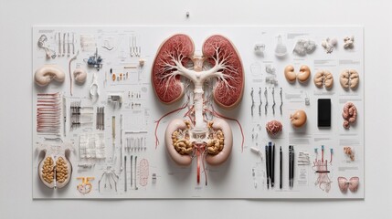 Human body diagram showing the urinary system, including kidneys, bladder, and ureters, arranged for clear visual understanding and educational purposes