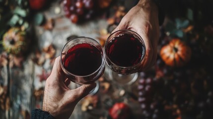 Wall Mural - close-up of glasses of wine in hands. Selective focus