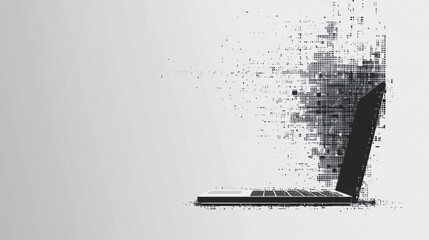 Aufkleber - A sleek laptop emits pixel elements that gradually dissolve into fragments, illustrating the concept of digital transformation and innovation. Generative AI