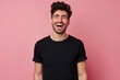 © Vlad - Hispanic Man in Black T-Shirt. Excited Adult Model Wearing Casual Clothing
