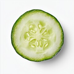 Wall Mural - Top view of a fresh cucumber slice showcasing its vibrant green color and seeds