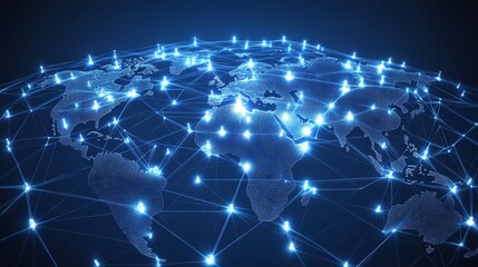 
Visual representation of a global network with linked business nodes, highlighting collaborative human resources on international platforms