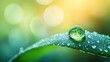 © GRYZZ - A single dewdrop rests on a green leaf, reflecting the surrounding greenery and a bokeh of sunlight.