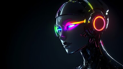 Wall Mural - Digital technology laser eye female robot poster background