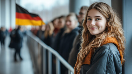 Wall Mural - Wahlhelfer und Wähler vor dem Wahllokal während der Bundestagswahl in Deutschland