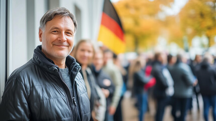 Wall Mural - Wähler im Wahllokal gibt Stimme zur Bundestagswahl in Deutschland ab