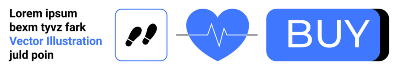 Steps tracking icon, heart rate symbol, and buy button. Ideal for fitness apps, e-commerce, health tracking, wellness programs, online shopping, app design, and digital interfaces. Landing page