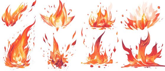 Poster - Set of bright and dynamic fire flames isolated transparent background