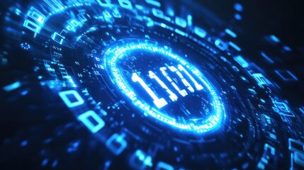 A digital representation of binary code in blue tones, symbolizing technology and data.