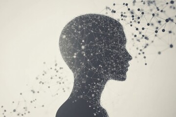 Wall Mural - A silhouette of a human head filled with intricate molecules and diagrams illustrates the interplay of science and thought. Generative AI