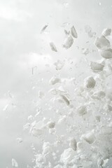 Wall Mural - White ice crystals falling against a white background.