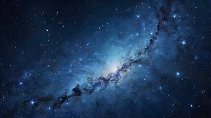 Wall Mural - cosmic nebula swirling blue galaxy sky, twinkling stars on night light. mystery & wonder of science 