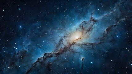 cosmic nebula swirling blue & orange galaxy sky, twinkling stars on night light. mystery & wonder of