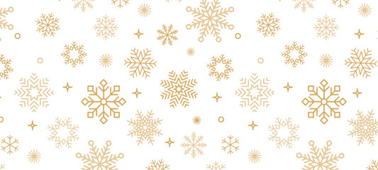Wall Mural - seamless christmas pattern gold snowflakes and stars wave isolated on transparent background. vector