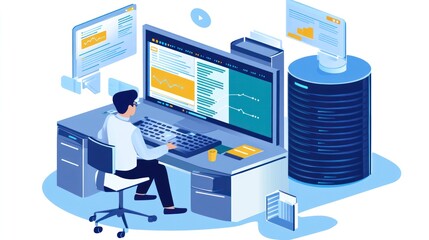 Wall Mural - sql analysts writing queries to retrieve and analyze data from large relational databases