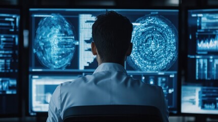 Wall Mural - a data scientist developing machine learning models to predict outcomes based on historical data