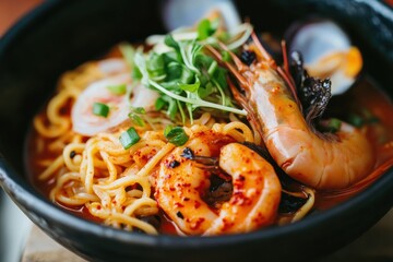 Canvas Print - Detail shot of spicy seafood noodle soup Jjampong