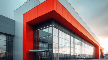Leinwandbilder - Exterior. Modern building elite university, grey, white, red, diffused light.