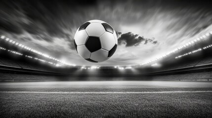 Wall Mural - A soccer ball is flying through the air above a stadium