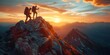 © Asad - Hikers with backpacks on top of a mountain at sunset.