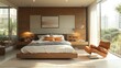 © Indatul - Modern bedroom with wooden accents and large windows.