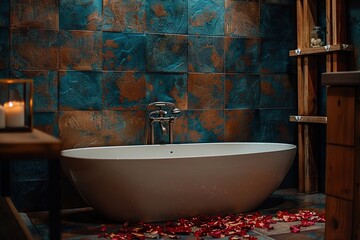 Modern bathroom with rusty tiles