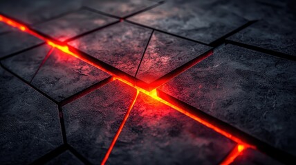 Wall Mural - explore the striking contrast of dark angled block graphite texture highlighted by neon red illumina