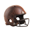 © wanavit - A classic football helmet with a weathered appearance, featuring a sturdy faceguard and distinctive markings.