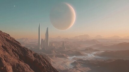 Wall Mural - city in saturn planet