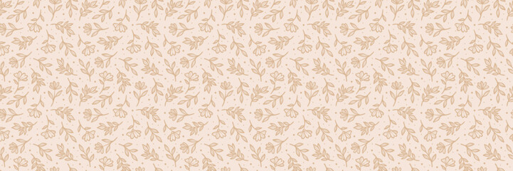 Vintage floral illustration vector banner, seamless repeating flower background, flower and leaf repeat pattern design