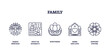 © VectorMine - Family icons outline showing heritage, diversity, nurturing, home, transparent background. Outline icons set.