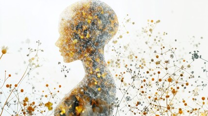 Poster - A human silhouette is filled with molecular patterns and diagrams, symbolizing the intersection of biology, science, and humanity. Generative AI