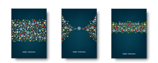 Wall Mural - Merry Christmas greeting card on blue background.