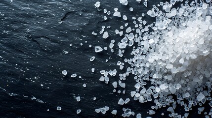 Salt crystals sprinkled against a dark contrasting background AI generated illustration