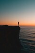 © ArtStage - Silhouette of a person standing at the edge of a cliff overlooking the ocean AI generated illustration
