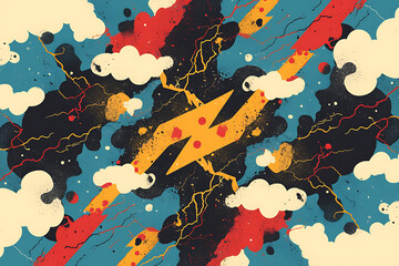 Wall Mural - flat art of electric lightning strike
