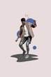 © deagreez - Vertical poster collage young man carefree chill entertainment motion disco party dancer funky joy clubber drawing background