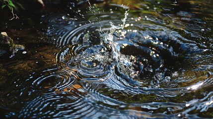 Wall Mural - a close-up shot of a water droplet hitting the surface of a pond.