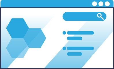 Web interface with search bar and hexagons, symbolizing digital search and connectivity.