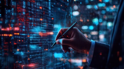 Coding Future: Programmer Writing Code on Digital Wall
